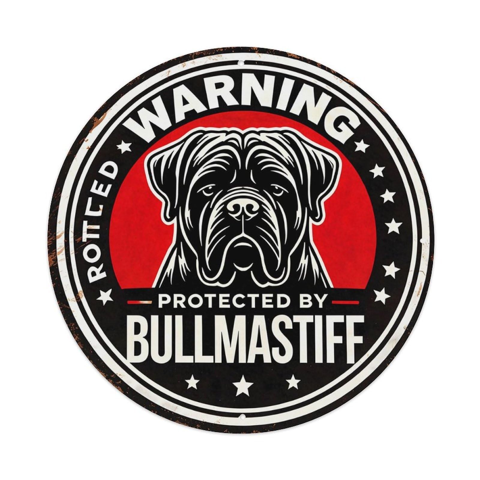 Warning Protected By Bullmas Tin Sign Metal Poster Vintage Metal Signs for Home Man Cave Bar Cafe Kitchen laundry room Wall Decorations 8x8 inches