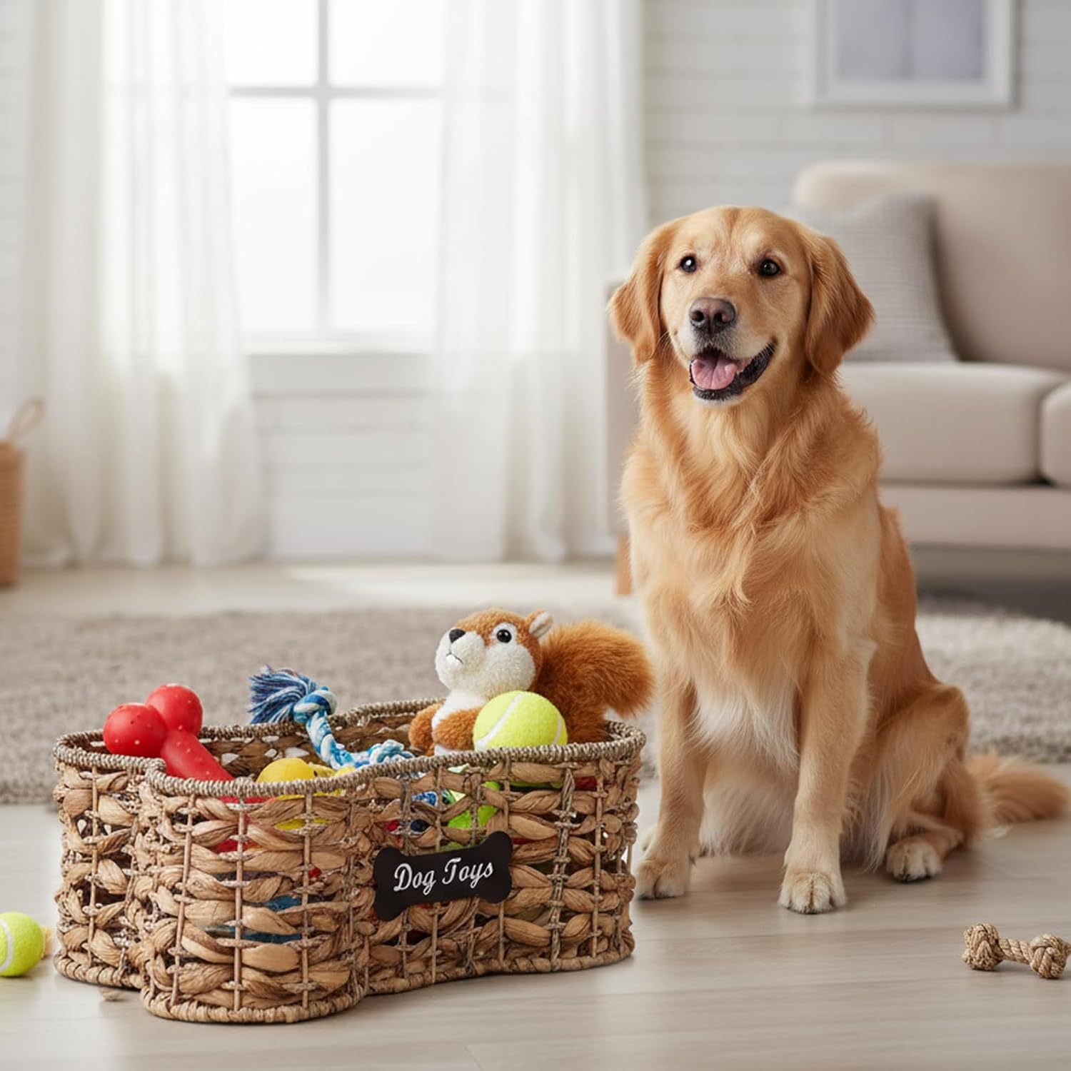 Geyecete dog bone basket dog toy box Pet Storage Collection, Bone Shape Handwoven Natural Seagrass & Rush Grass Organizer Bin Pet Organizer Storage