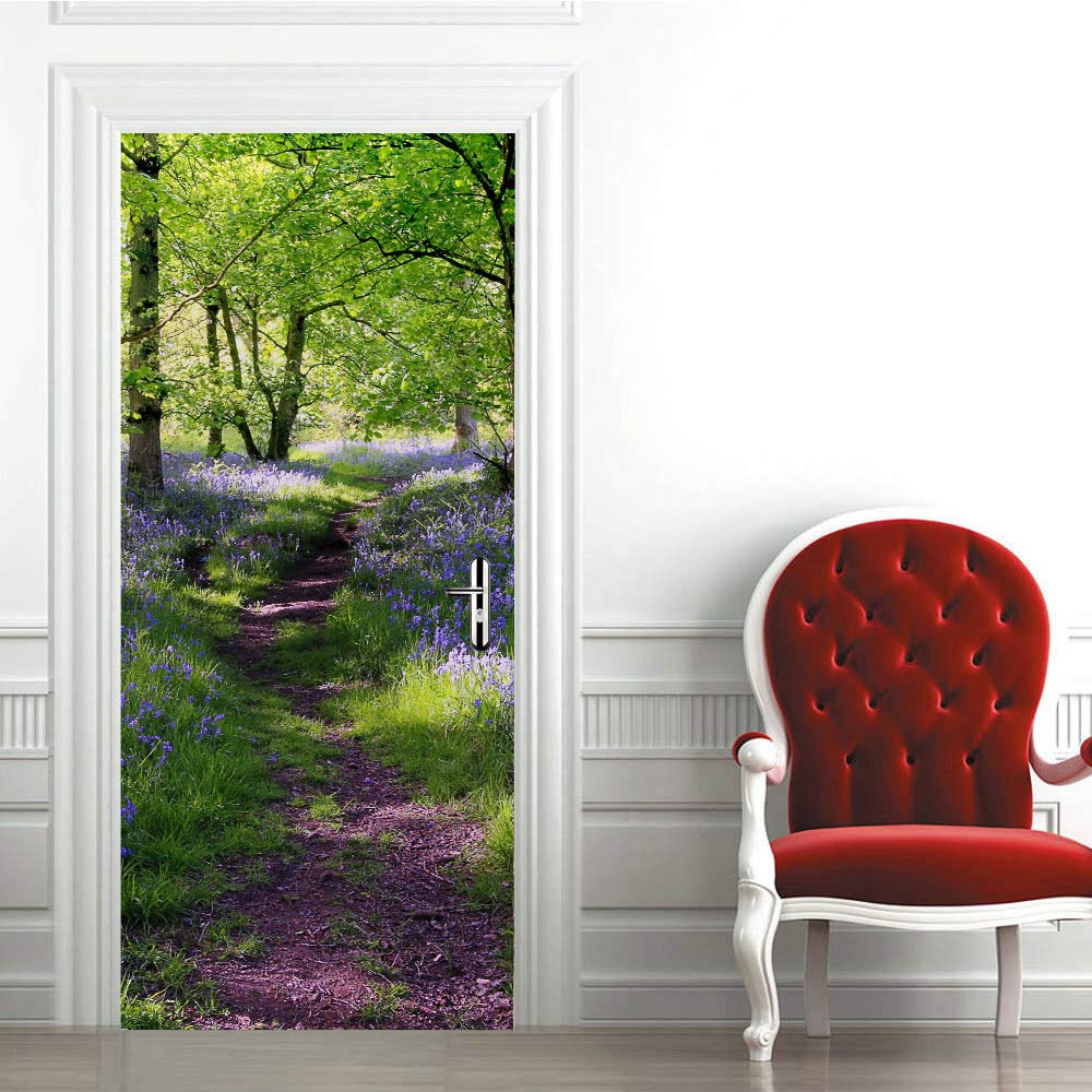Stickers muraux porte 3D trompe l'oeil vinyle auto-adhésif forêt 73x205cm