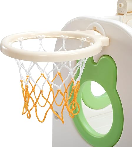 Miniatura 5 de Juego de tobogán y escalador 8 en 1 para niños pequeños, parque infantil con escaleras, túnel, telescopio, almacenamiento, aro de baloncesto y