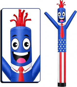 6FT Tall Inflatable Tube Man American Flag Wacky Wavy Dancing Guy 9Diameter for Outdoor Decoration Advertising Business Promotion Blower Not Included