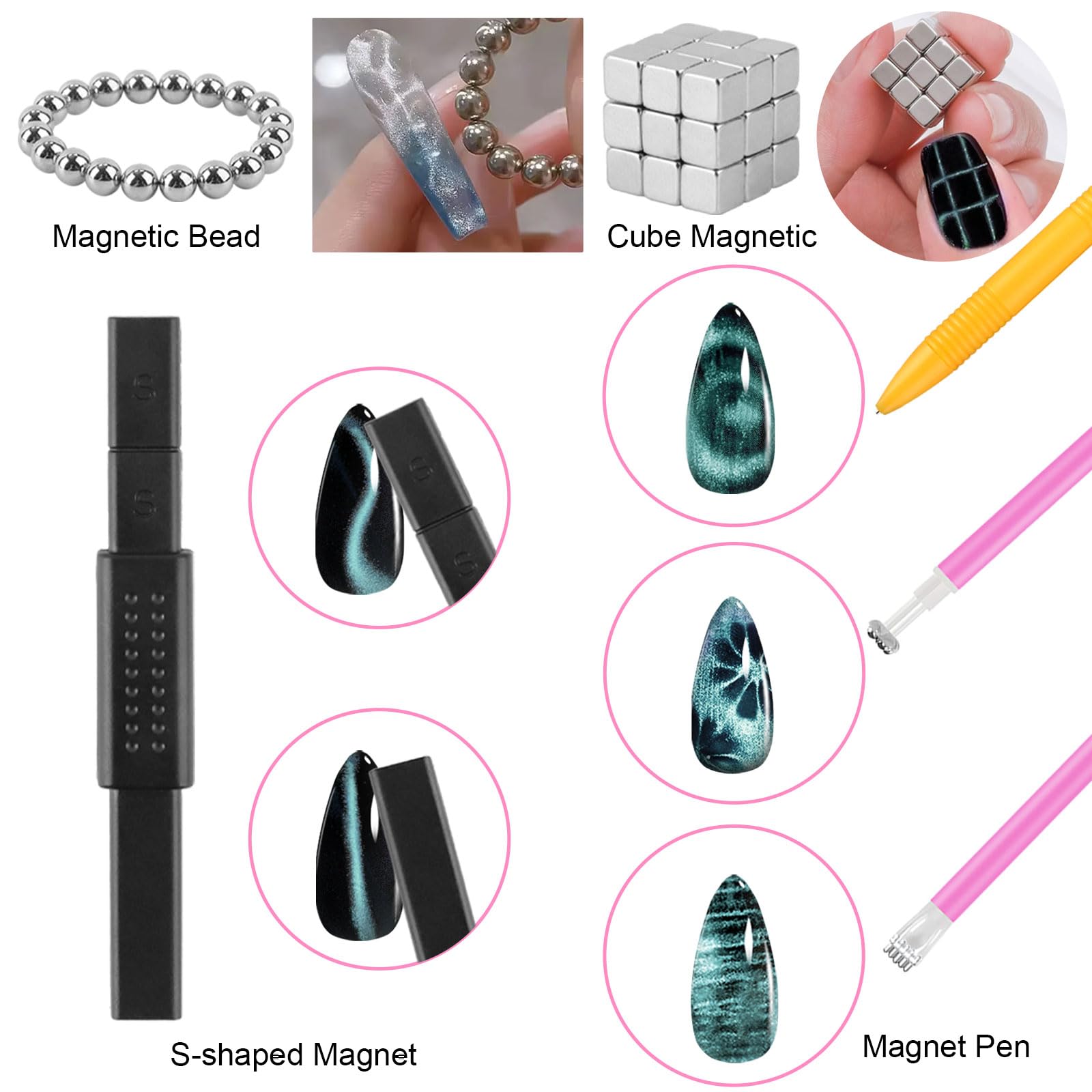 TOROKOM Magnétique Cat Eye 54PCS – Outils 3-en-1 pour Nail Art avec Vernis Gel – Aimants à Ongles pour Effets Œil de Chat & Designs Créatifs, Usage Maison & Salon