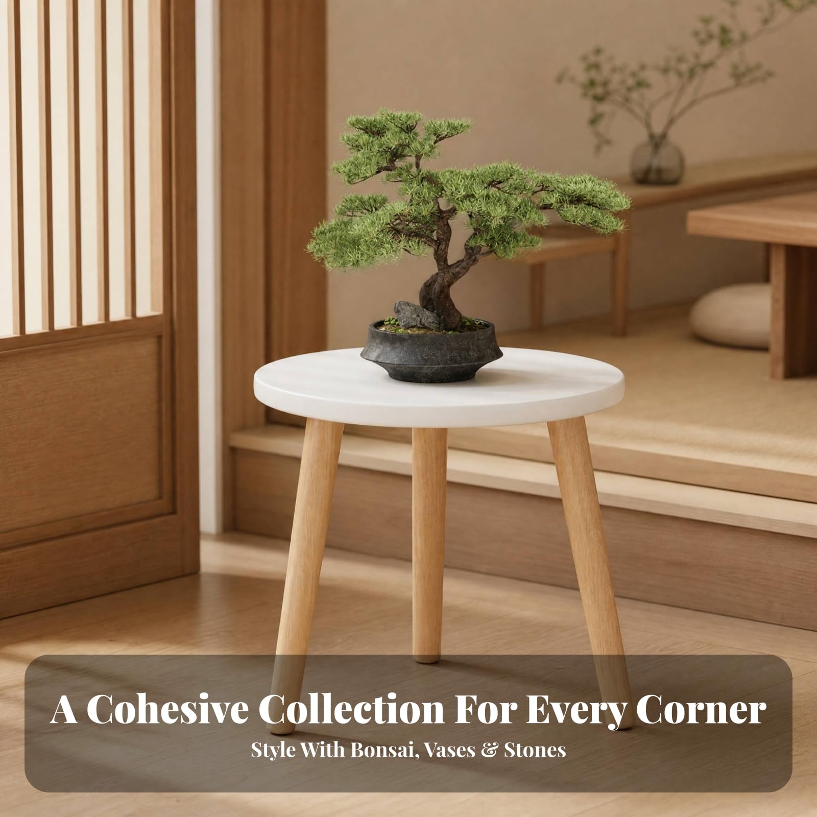 Soporte con Tablero Redondo Níveo Estable Mesa Auxiliar Exhibidora 30 Cm Diámetro Multifuncional Pequeña Tabla Circular Blanca para Recibidor, 30x60CM