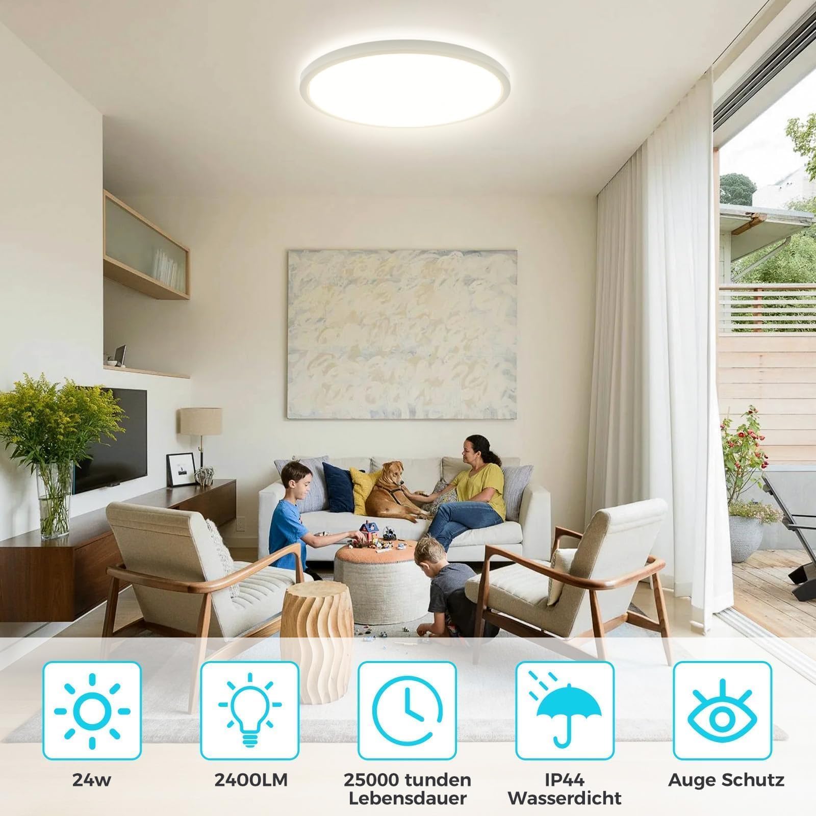 libtit 2 piezas Plafones Para Techo led 24W, 32CM Lampara Techo Cocina 2400LM, (3000K 4500K 6000K) Lampara led Techo Redonda, Plafón LED Techo Moderna Para Salón Baño Pasillo