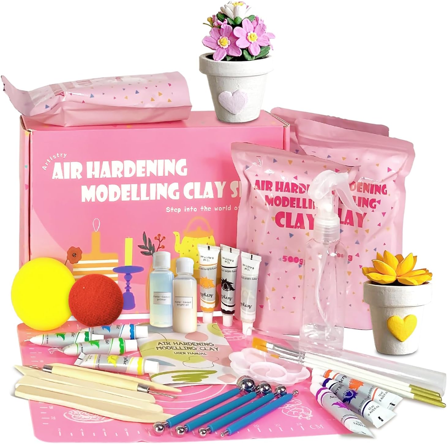 ailifeer Air Dry Clay Tools Kits for Beginners and Artist - Includes Premium Clay,Sculpting Tools,Paint Brushes, Palette,Gloss Varnish and User Guide, Air Dry Pottery for Date Night & DIY (4.4LBS)