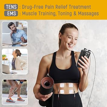 iSTIM EV-805 TENS EMS 4 وحدة آلة كومبو قابلة للشحن بالقناة - محفز العضلات + تخفيف الألم الخلفي والإدارة - 24 برنامجًا / إضاءة خلفية (بما في ذلك منصات الأقطاب الكهربائية)