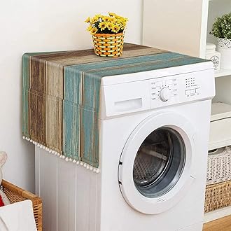 Anti-slip Washer and Dryer Top Covers,Dustproof Washer and Dryer Covers for The Top Fridge Dust Cover With 4 Storage Vintage Wood Grain
