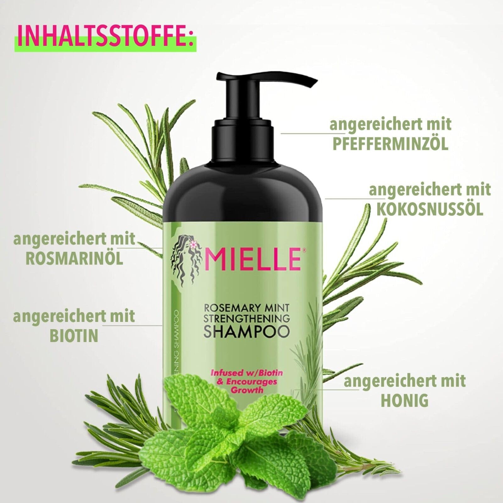 P-Beauty Rosmarin Minze Shampoo, mit Biotin 3x355ml - stärkendes Haarshampoo - Shampoo für Haarwachstumm & Haarausfall - Haarpflege & Kopfhautpflege - Stärkungsshampoo - Schuppenshampoo