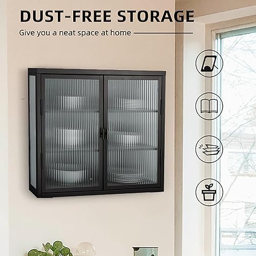 Miniatura 9 de Finca ancha Gabinete con puertas de vidrio, gabinete de boticario de baño con 2 puertas y estantes ajustables de 27.6 pulgadas para cocina de pared