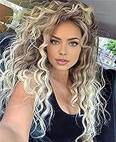 Vista 14 de Fencca - Peluca larga rizada y ondulada gris sintética, colores mezclados, con flequillo libre, de capas largas y onduladas, para mujeres
