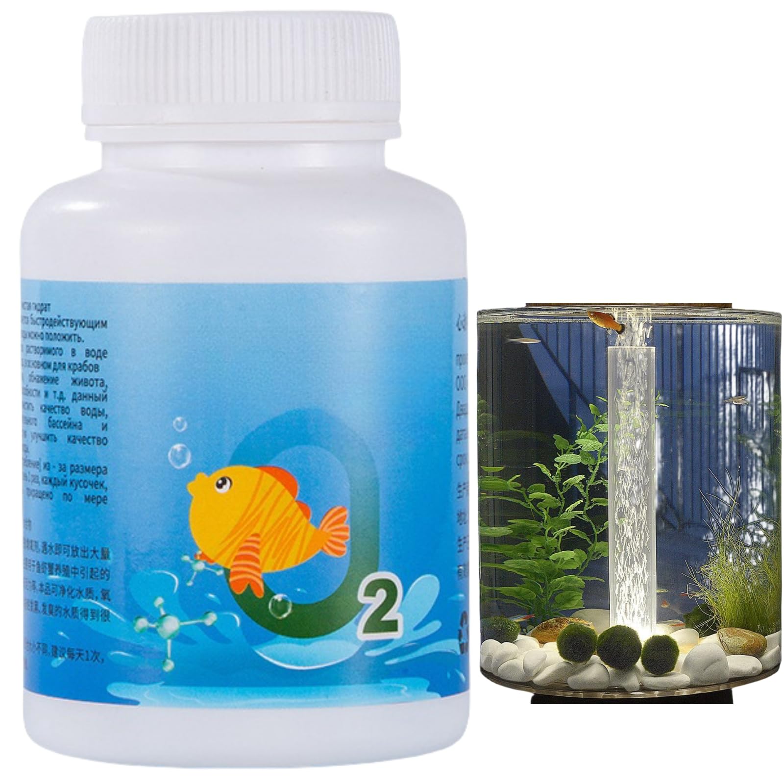 Oumun Fish Tank Oxygen Tablets, Aquarium & Pond Water Treatment, Multi-Purpose Oxy-Genation Tool, Fish Tank Water Cleaner, Oxy-Gen Tablets for Fish Tank