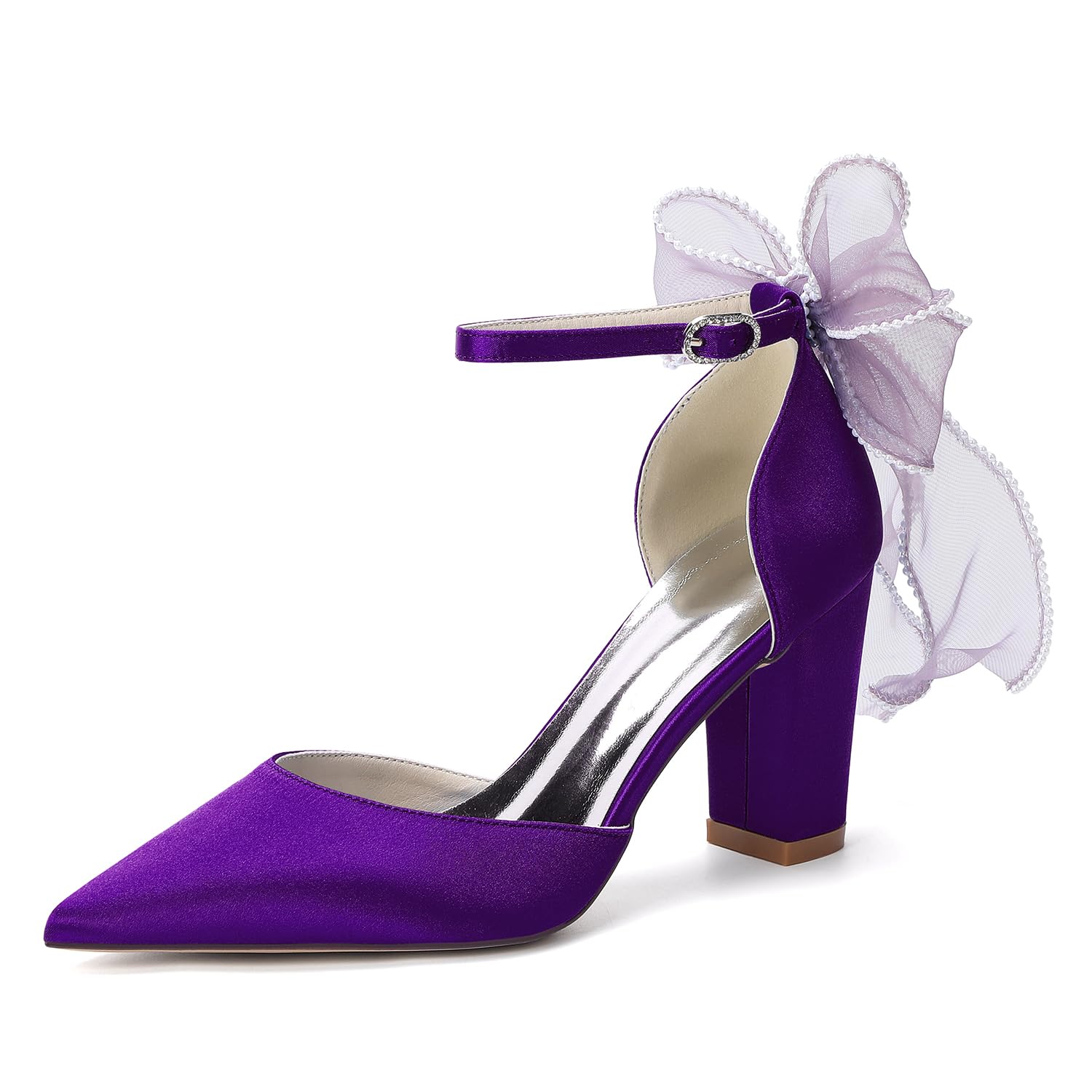 Scarpe col Tacco Donna con Fiocco e Cravatta A Nastro Elegante Scarpe da Sposa da Festa Tacco A Blocco 8.5CM
