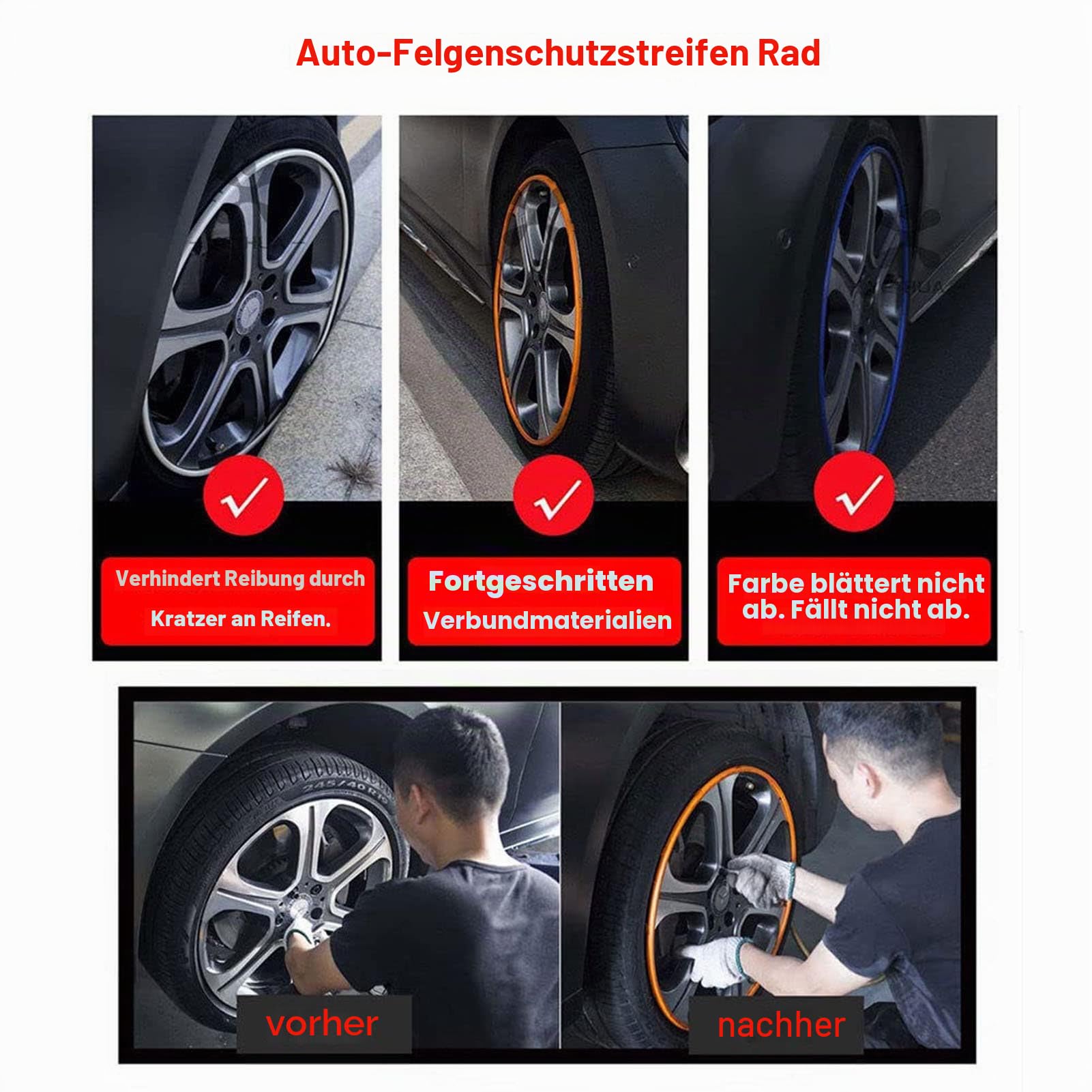 Felgenschutz FüR RäDer, 16/17/18/19/20 Zoll Auto Felgenschutz, Universeller Felgenschutz FüR Reifen, Schutzzierring FüR Autoreifen, 4er-Set, Antikollisions, Kratzfest,Rot,17in