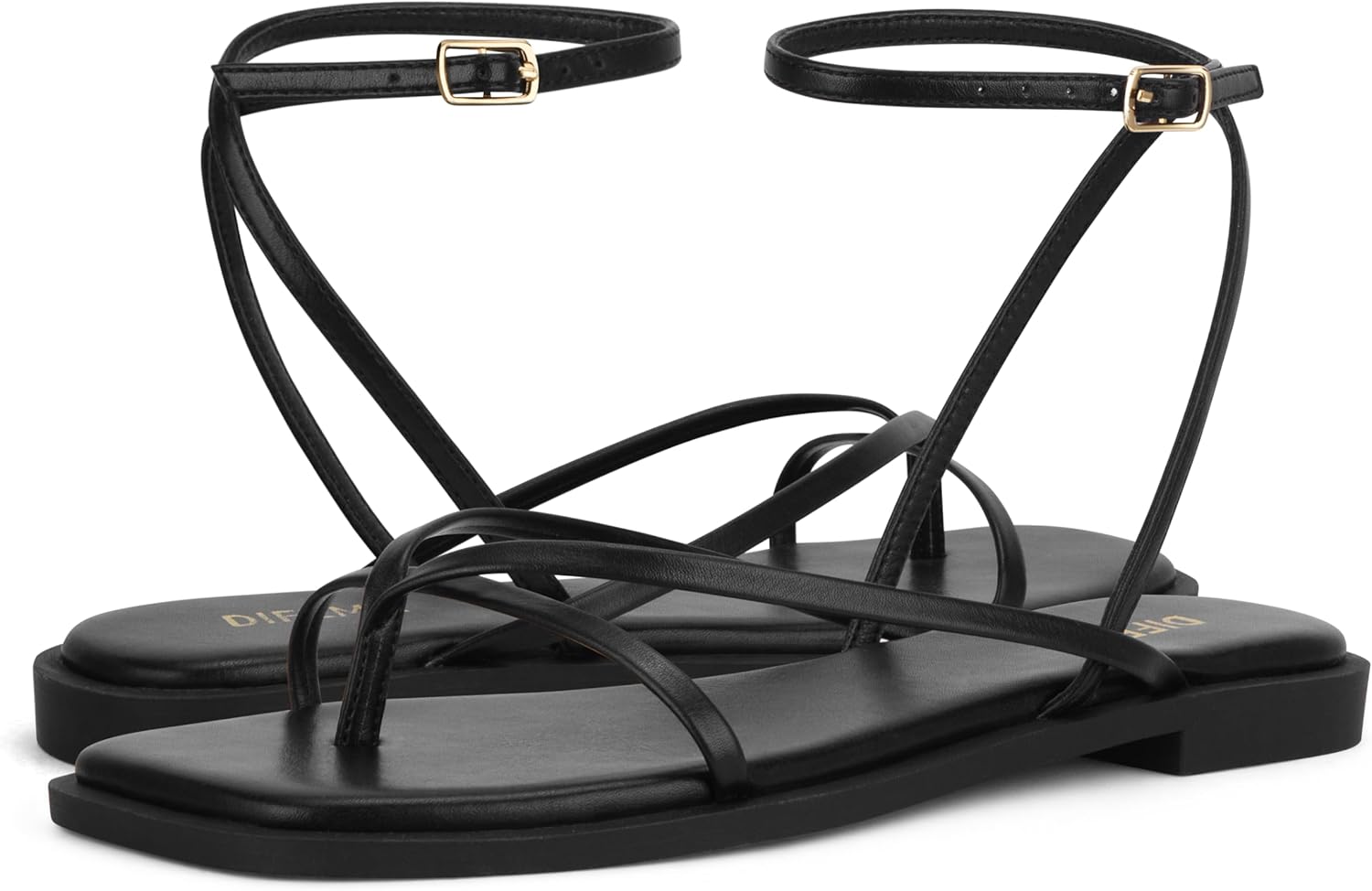 Womens Flats Sandals Square Toe Strappy Ankle Strap Flats - Image 7