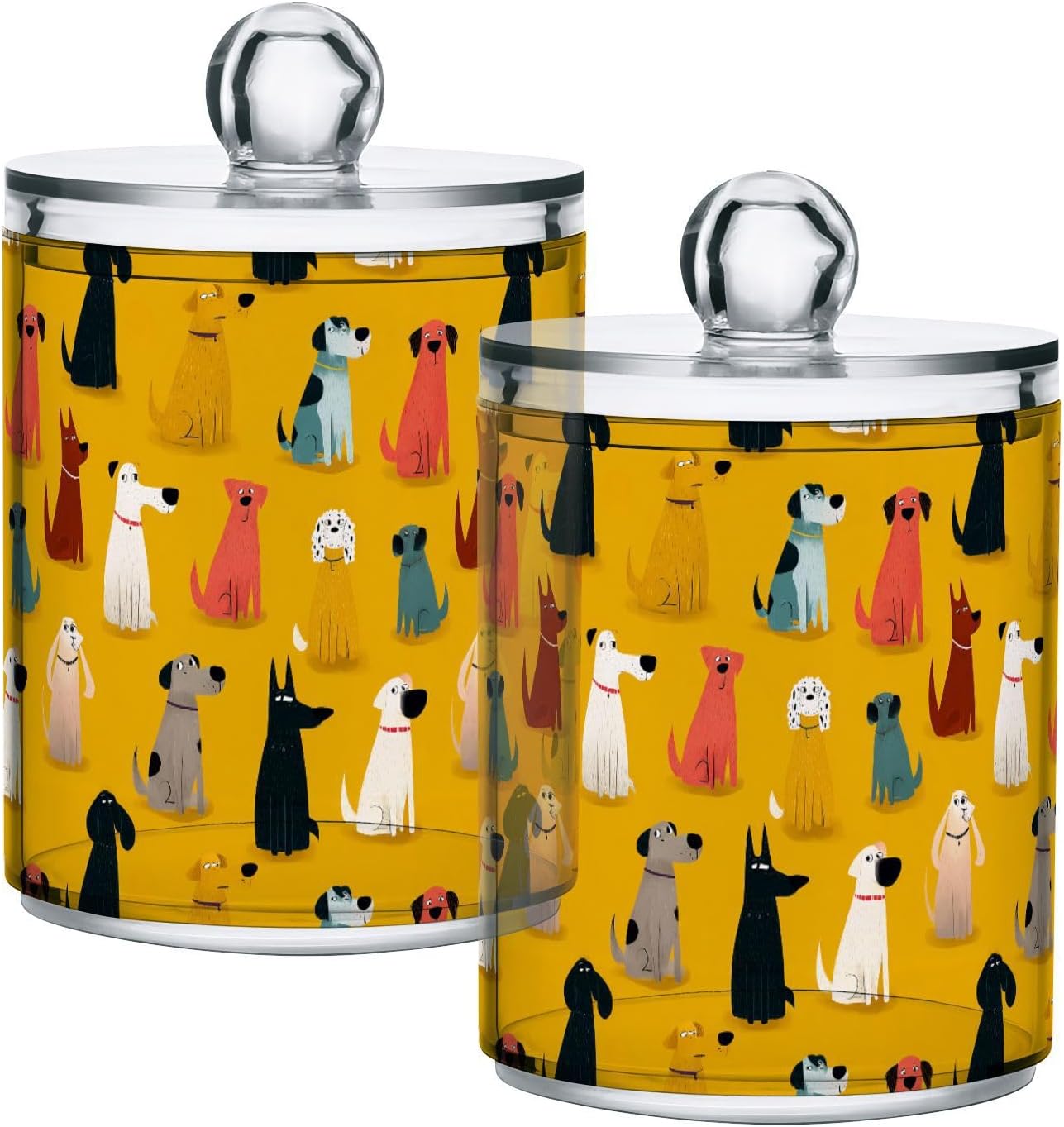 Funny Ranch Dogs Yellow Clear Plastic Makeup Organizer Storage with lid Office Essentials Decorative small storage bins for Cotton Swabs,Cotton Pads,Floss Picks,Paper Clips,Hair Clips 2 Pack