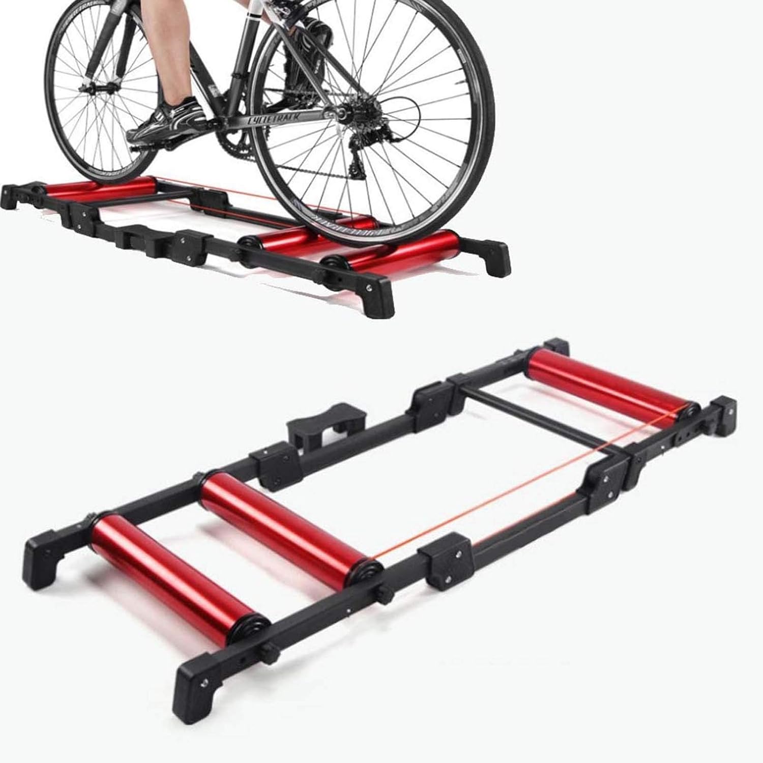 Bike Roller Foldable Indoor Cycling Bicycle Roller Trainer, MTB Road Bike Training Station, Suitable for 24-29 Inch Mountain Bike/700C Road Bike