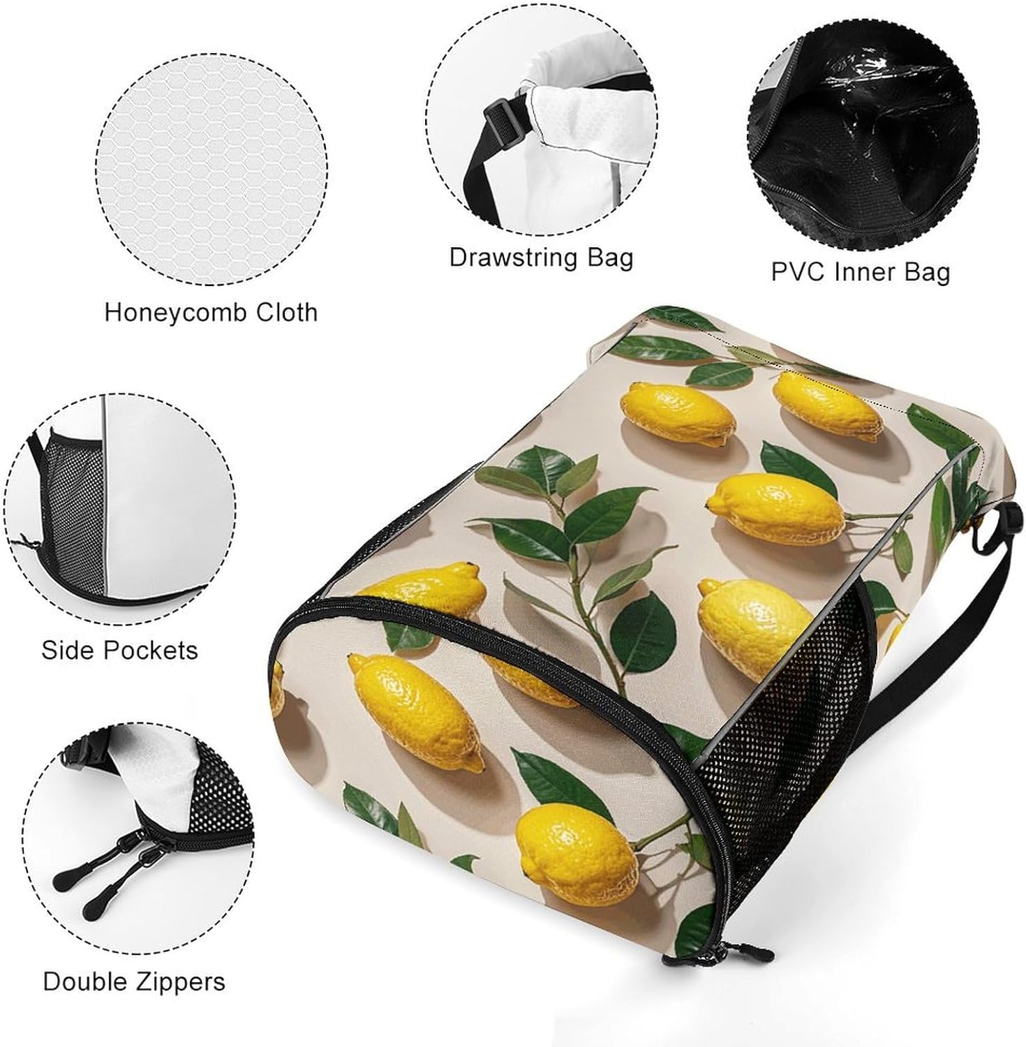 Small Gym Bag Lemon Pattern Printed Drawstring Gym Bag for Men Lightweight Waterproof Drawstring Backpack for Women with Shoe Compartment for Travel Tourism Work And Fitness