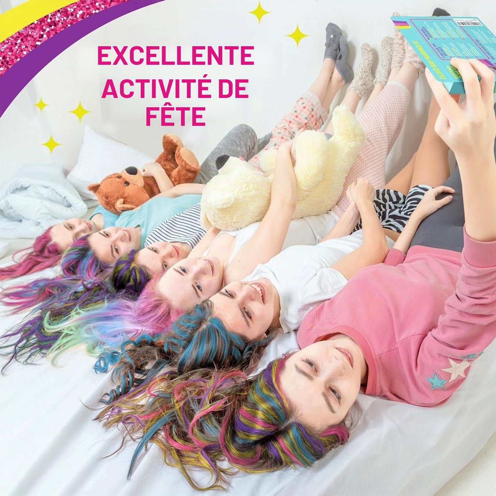 Girlzone Cadeau Fille - Craie pour Cheveux Lavable - Accessoire Cheveux Fille - Kit 10 Stylos de Coloration Temporaire - Hair Chalk - Anniversaire Filles 3 à 12 Ans