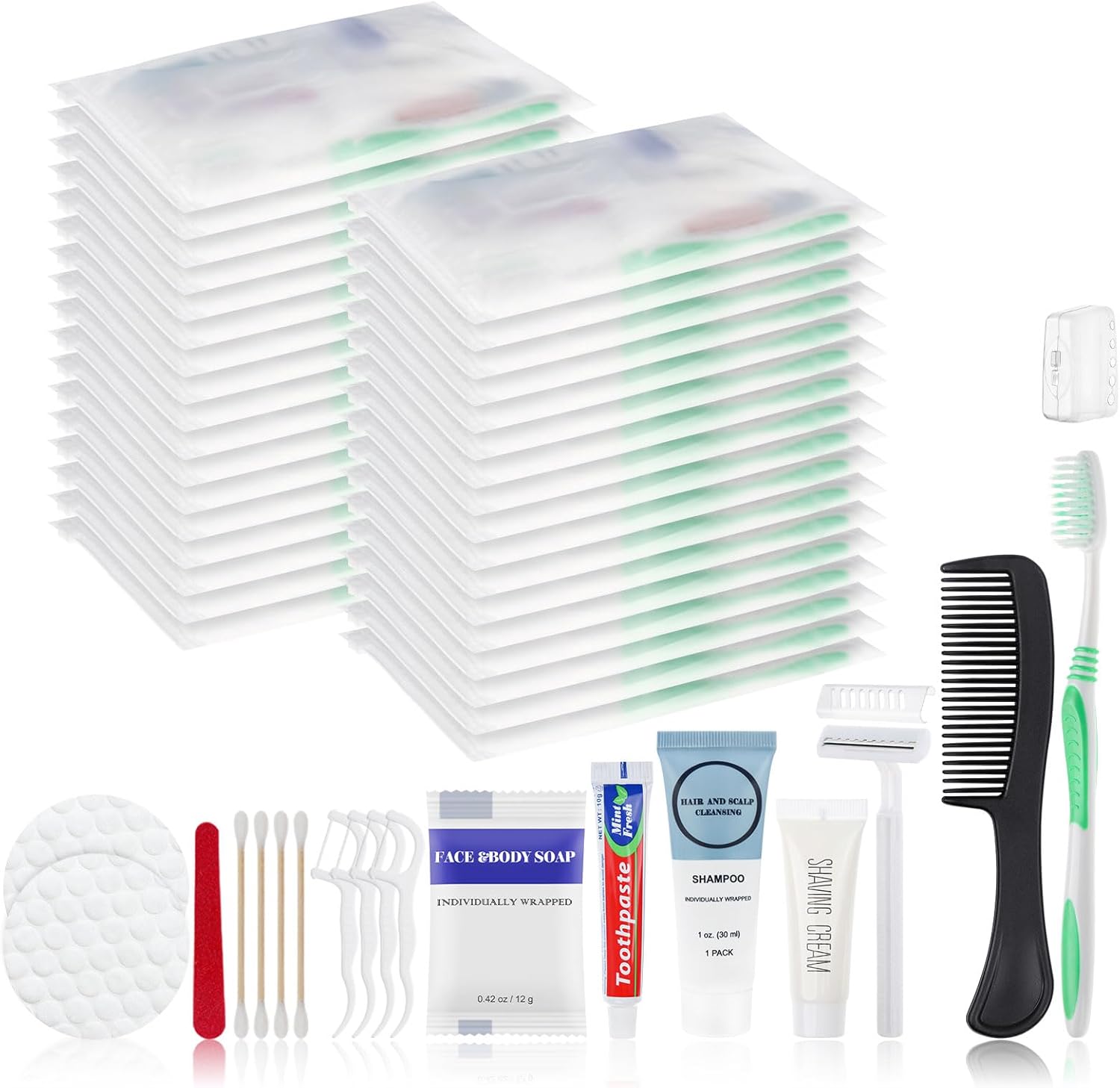 Travel Size Toiletries Kits Disposable Toiletry Set in Bulk, Portable Trial Size Personal Hygiene Care Package Supplies Amenities Essentials for Camping/Hotel/Guest/Homeless/Charity 9-in-1 (40 Pack)