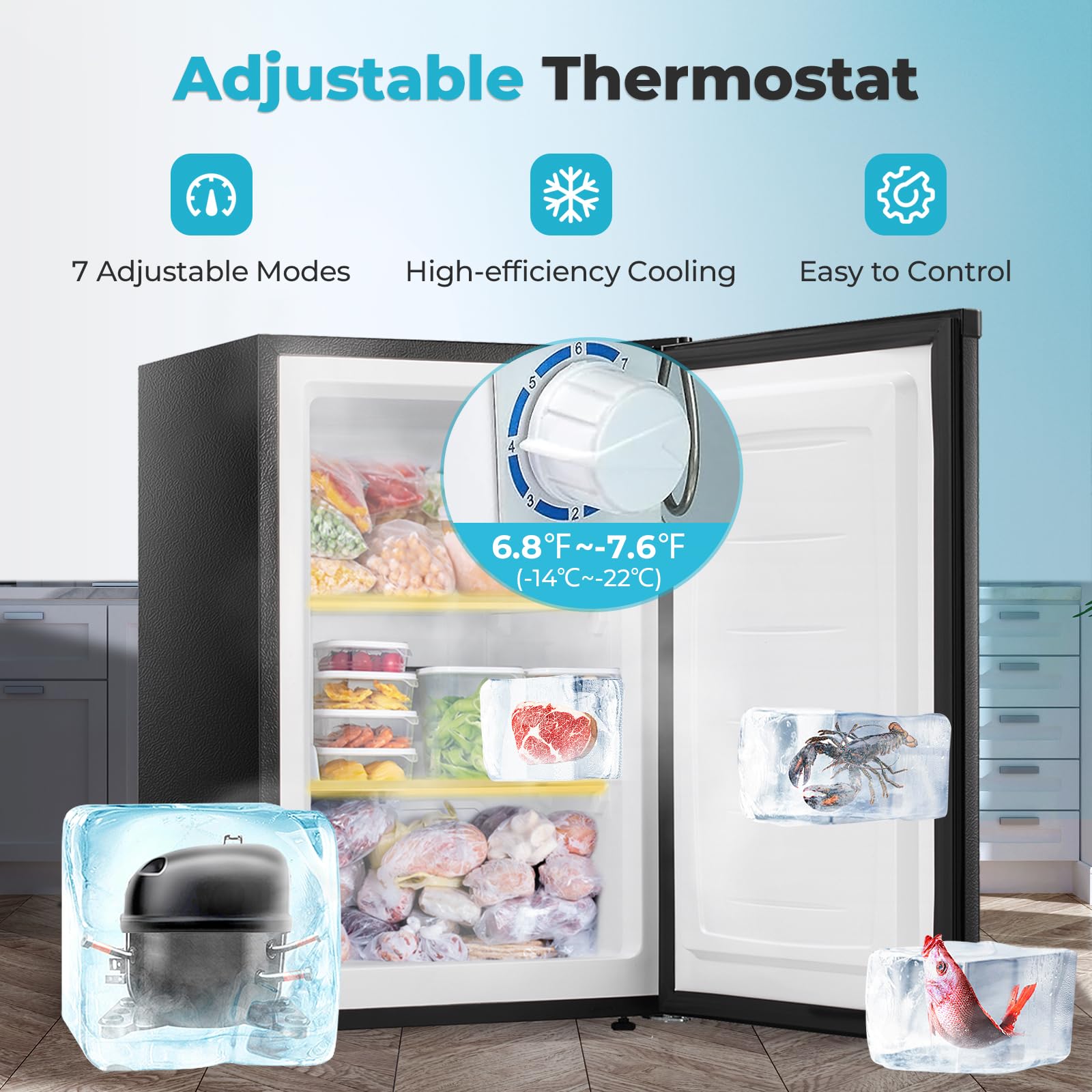 R.W.FLAME Upright Compact Freezer 3.0 Cu.ft, Freestanding Mini Freezer with Removable Shelf, Single Door, Adjustable Temperature Control, for Home, Office, Apartment(Black) on Fridge.com