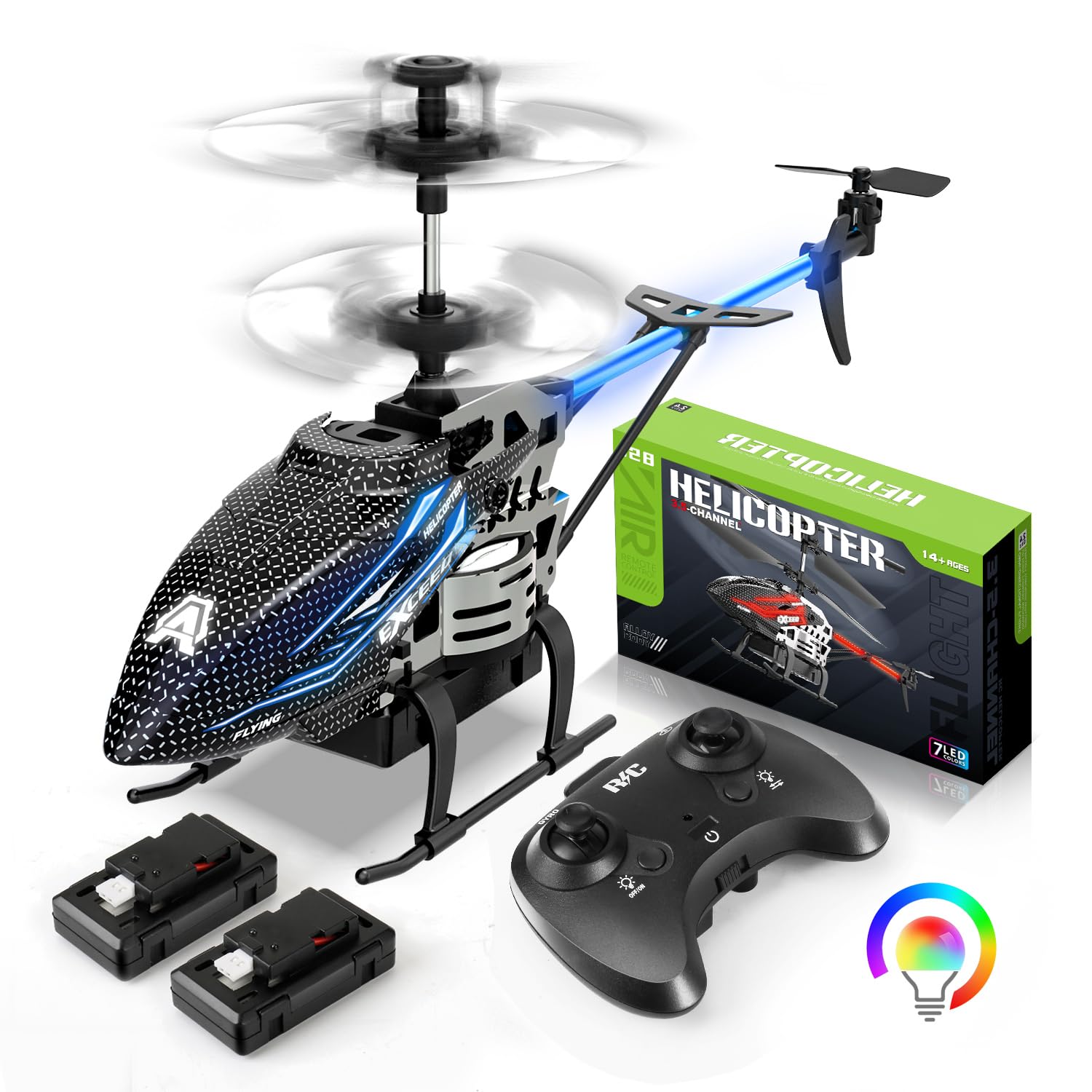 Mucek 2.4G RC Hubschrauber Ferngesteuert, LED-Lichter, 3,5 Kanäle, Gyroskop und Feste Höhe, Kinderspielzeug Flugzeug geeignet für innen und außen(Blau)