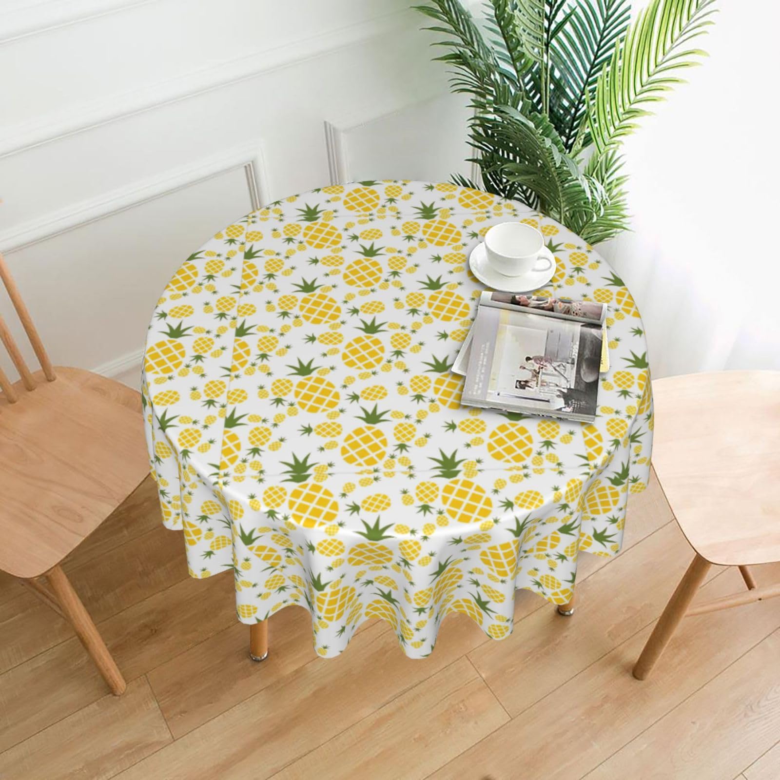 OXbnmm Pineapple. (2) Print Soft Round Tablecloth 60in Polyester Washable Cover Cozy Gift for Mom Housewarming