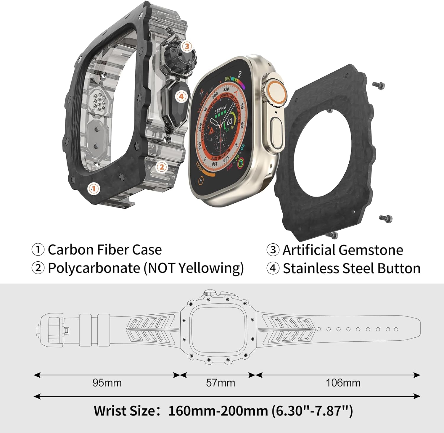 For Apple Watch Ultra 2 Case Carbon Fiber Fluorine Rubber Band, Luxury iWatch Ultra 49mm Carbon Fiber Case for Men, Replacement Fluorine Rubber Strap Apple Watch 49mm Protective Bumper Cover