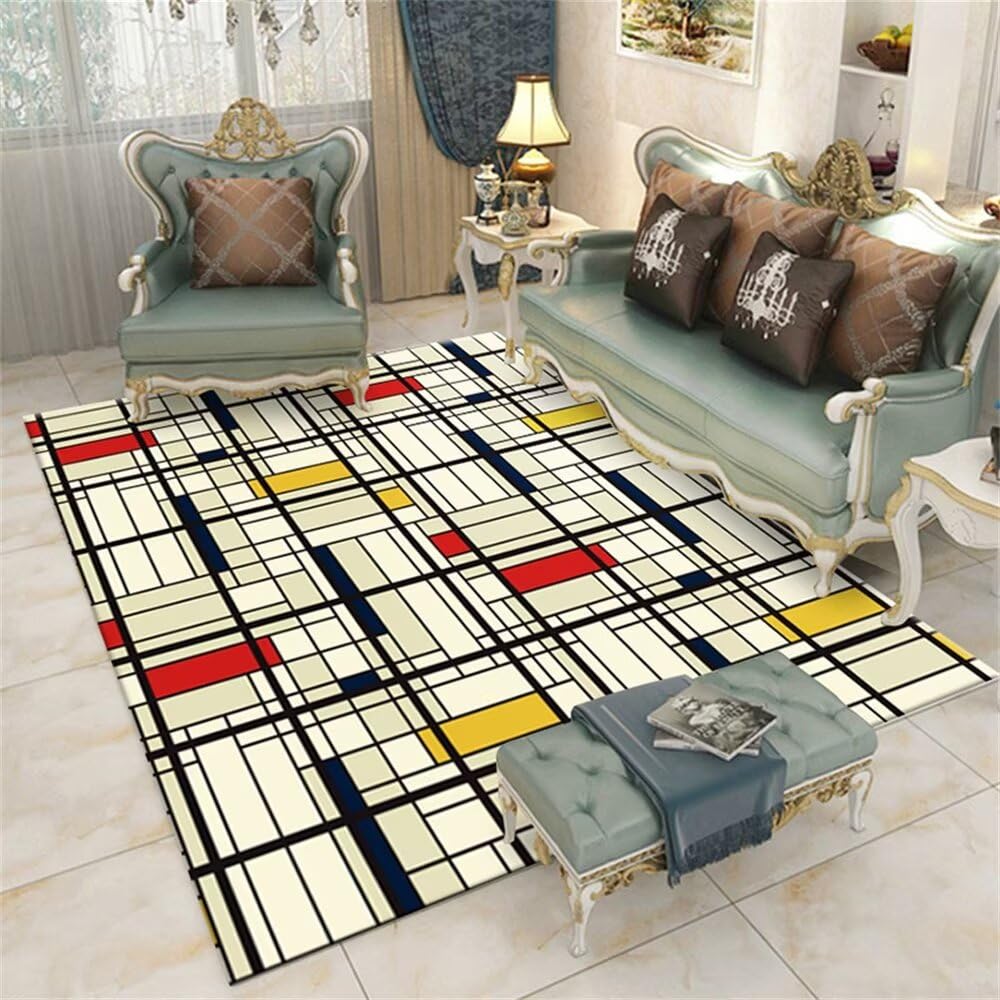 Tapis couloir long bleu et noir 120x120cm au design moderne de plantes