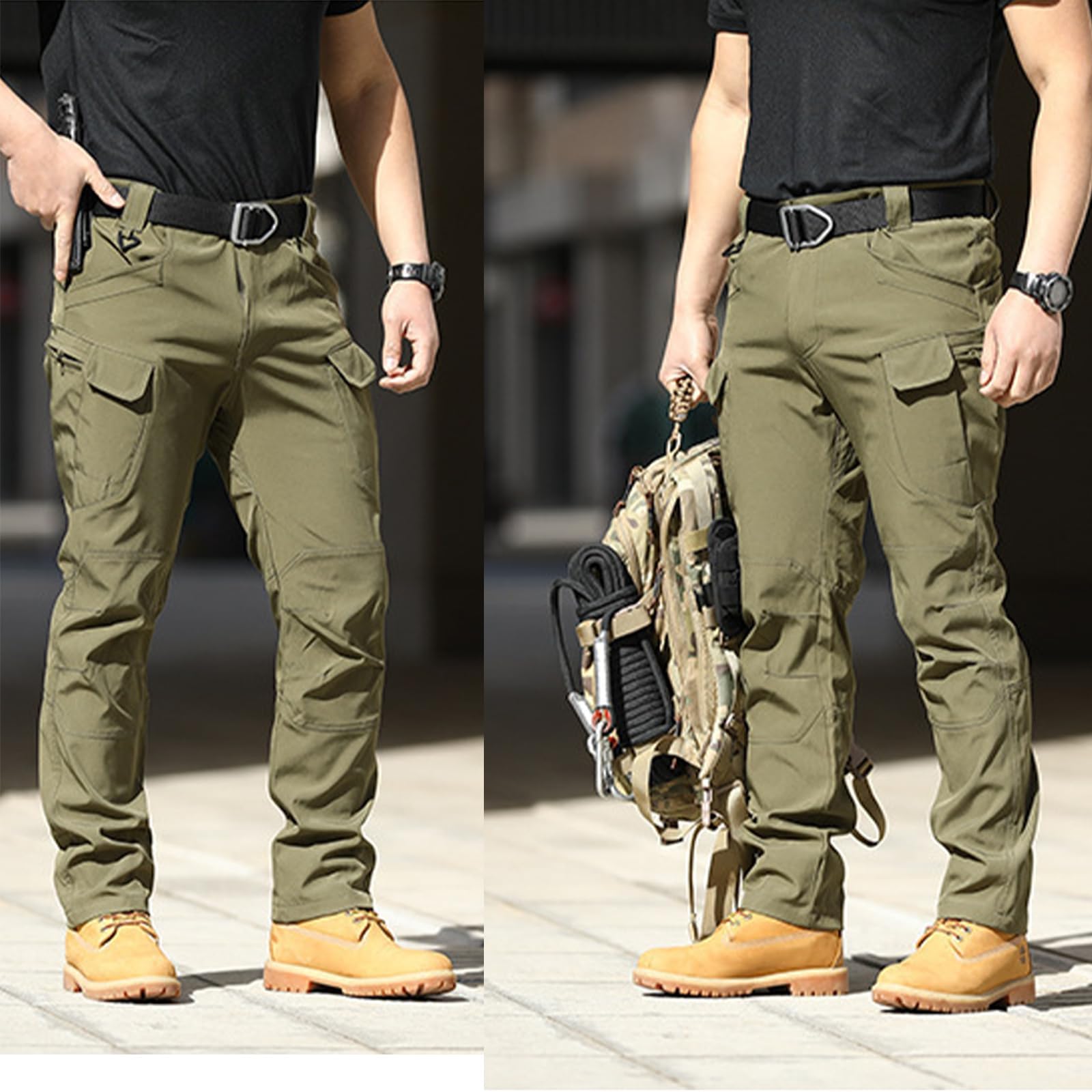 Ultra-Robuste Arbeitshose mit 10 Taschen, Bequem Outdoor Arbeits Hose Herren Lang mit Taktischer Gürtel