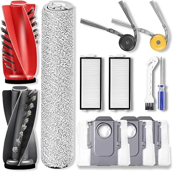 Replacement Accessories Compatible with Roborock Qrevo Curv 2 Flow Robot Vacuum Cleaner,1 Main Brush,1 Roller Mop Cloth, 2 HEPA Filter,2 Side Brush,3 Dust Bag,Accessories Parts Kit