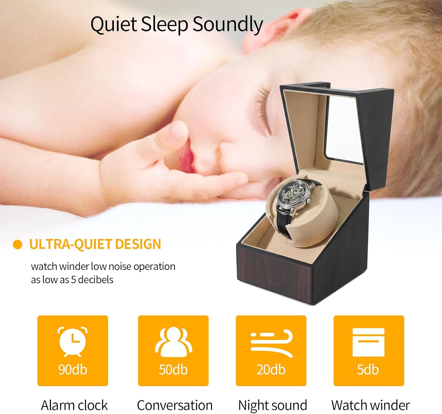 Automatic Single Watch Winder Box for Rolex, Self Winding Rotating Wooden Watch Case, Battery or USB Powered, Present for Men and Women, Quiet Mabuchi Motor