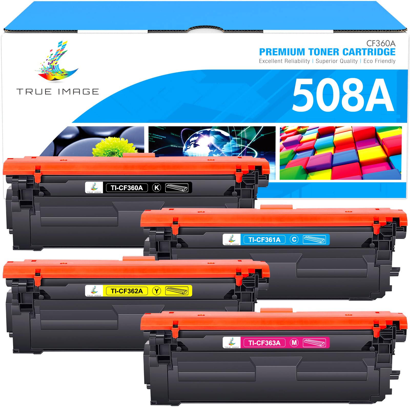 Sponsored Ad – TRUE IMAGE Compatible Toner Cartridge Replacement for HP CF360A CF361A CF362A CF363A 508A Color Enterprise M553 M553n M553dn MFP M577 M553 m577f m577dn Printer Ink (Black Cyan Yellow Magenta, 4-Pack)