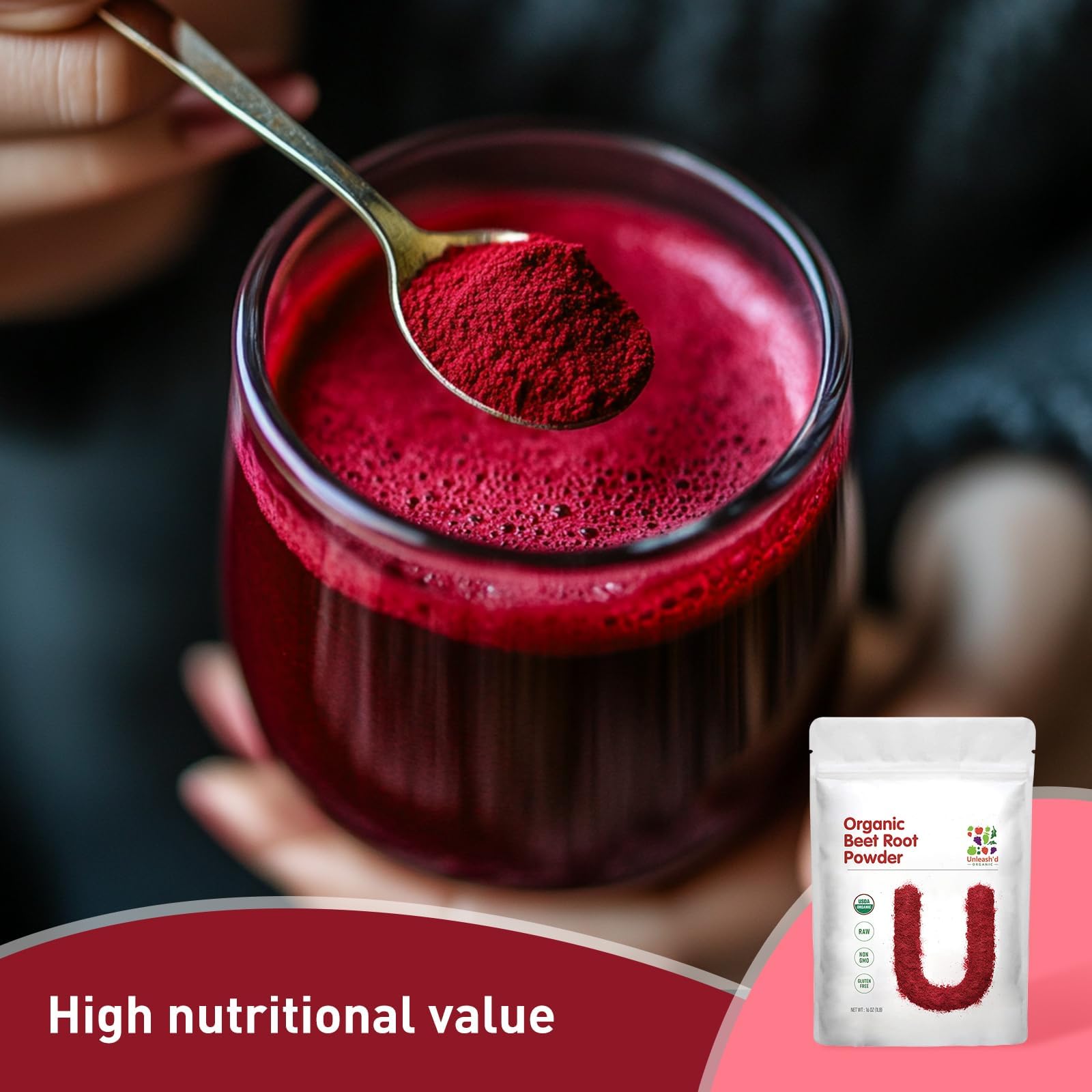 Unleash’d Organic Beet Root Powder 16 oz – 100% Pure Raw Superfood, Non-GMO, Nutrient-Rich Energy & Circulation Support — Amazon image 4