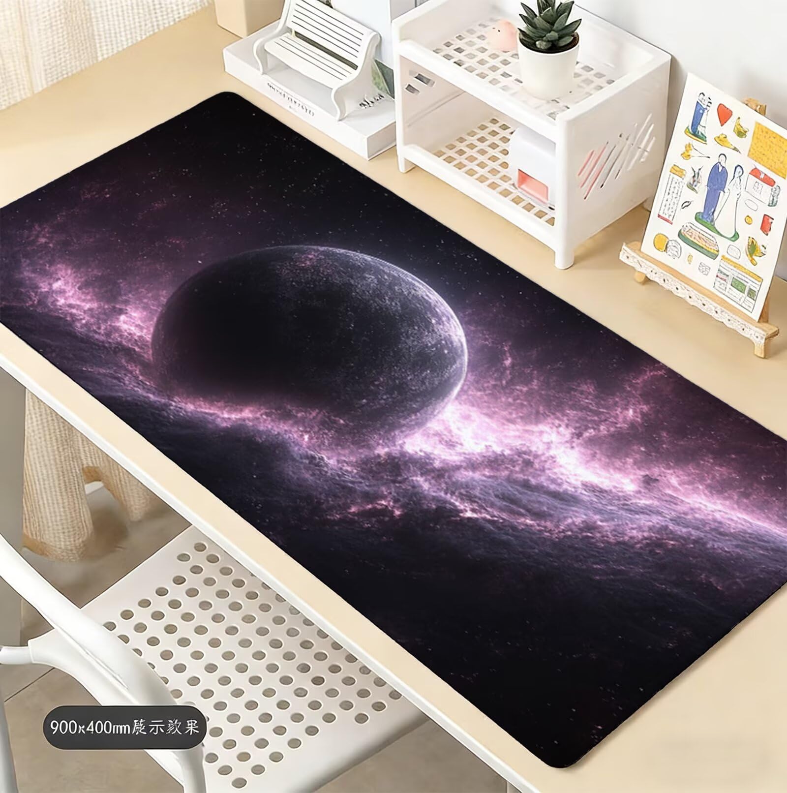 Liliowa podkładka pod mysz XXL 1200 x 600 mm, gwiaździste niebo, duża, ze zszytymi krawędziami, gamingowa podkładka pod mysz z ulepszoną precyzją i prędkością, podkładka pod mysz XXL do komputera