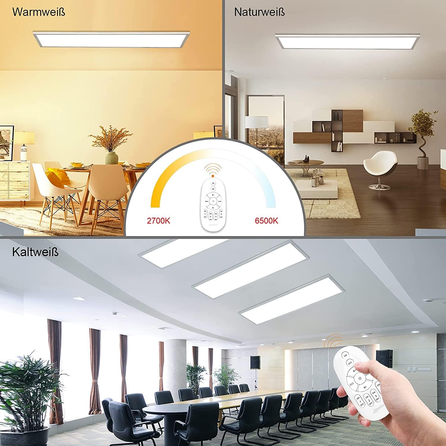 Aimosen Panel LED de Techo Regulable de 100 x 25 cm con Mando a Distancia, 28W Panel Plano de Techo, 2700K - 6500K, Blanco Cálido, Natural y Frío, Lámpara Para Oficina, Taller o Salón