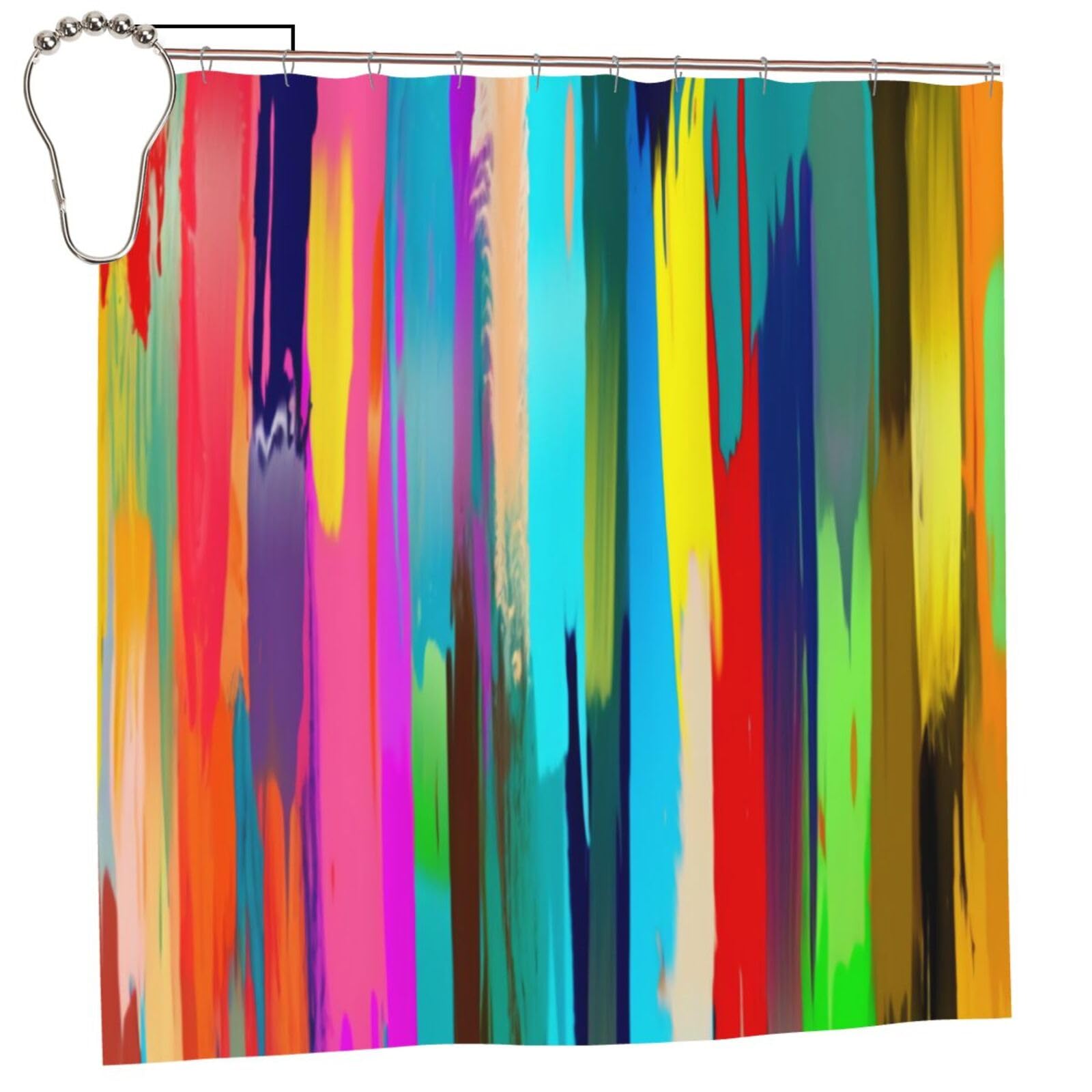 BWWHCCTI Rainbow Color Printed Shower Curtain With 12 Iron Hooks Opaque Quick Drying Waterproof Shower Curtains Sets For Bathroom 183x183 CM