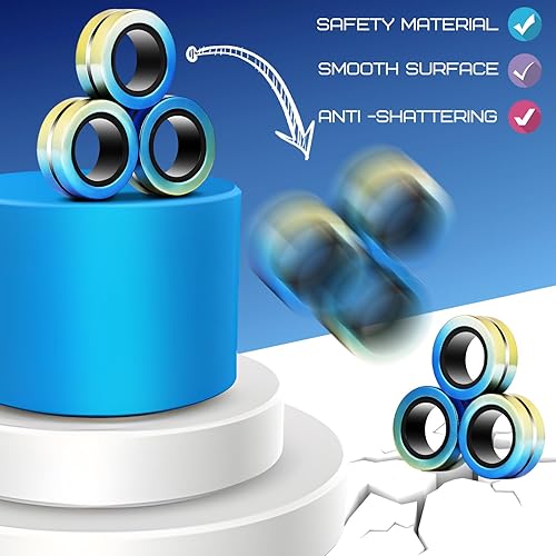 Miniatura 3 de Paquete de 9 anillos magnéticos para ansiedad, anillos magnéticos para ansiedad, rellenos de calcetines navideños para TDAH y alivio del estrés,