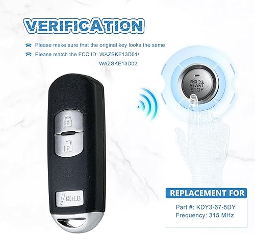 Miniatura 3 de NorthAmerica Remote Reemplazo de llave remota inteligente de 3 botones para Mazdaa 3 5 CX-3 CX-5 WAZSKE13D01WAZSKE13D02 315MHZ (1)