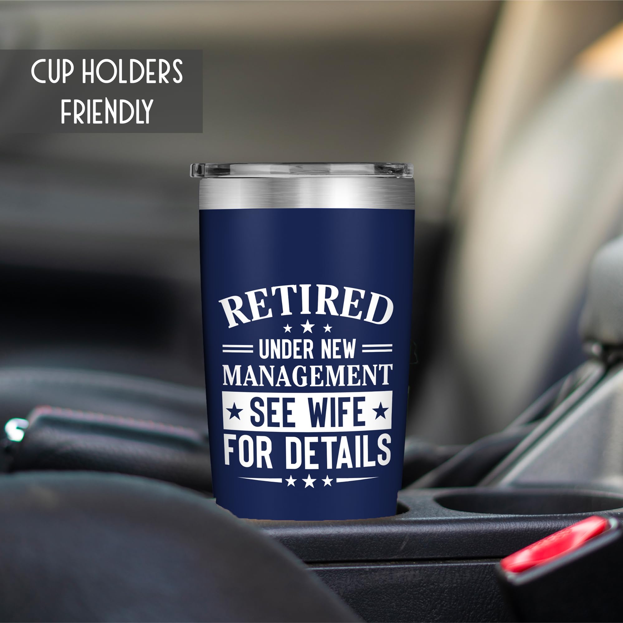 Retirement Gifts for Men 2026 - Retired Under New Management - Retirement Tumbler for Men Husband, Boyfriend, Father, Boss - Cool Gifts 20oz Navy Tumbler Birthday, Anniversary, Christmas