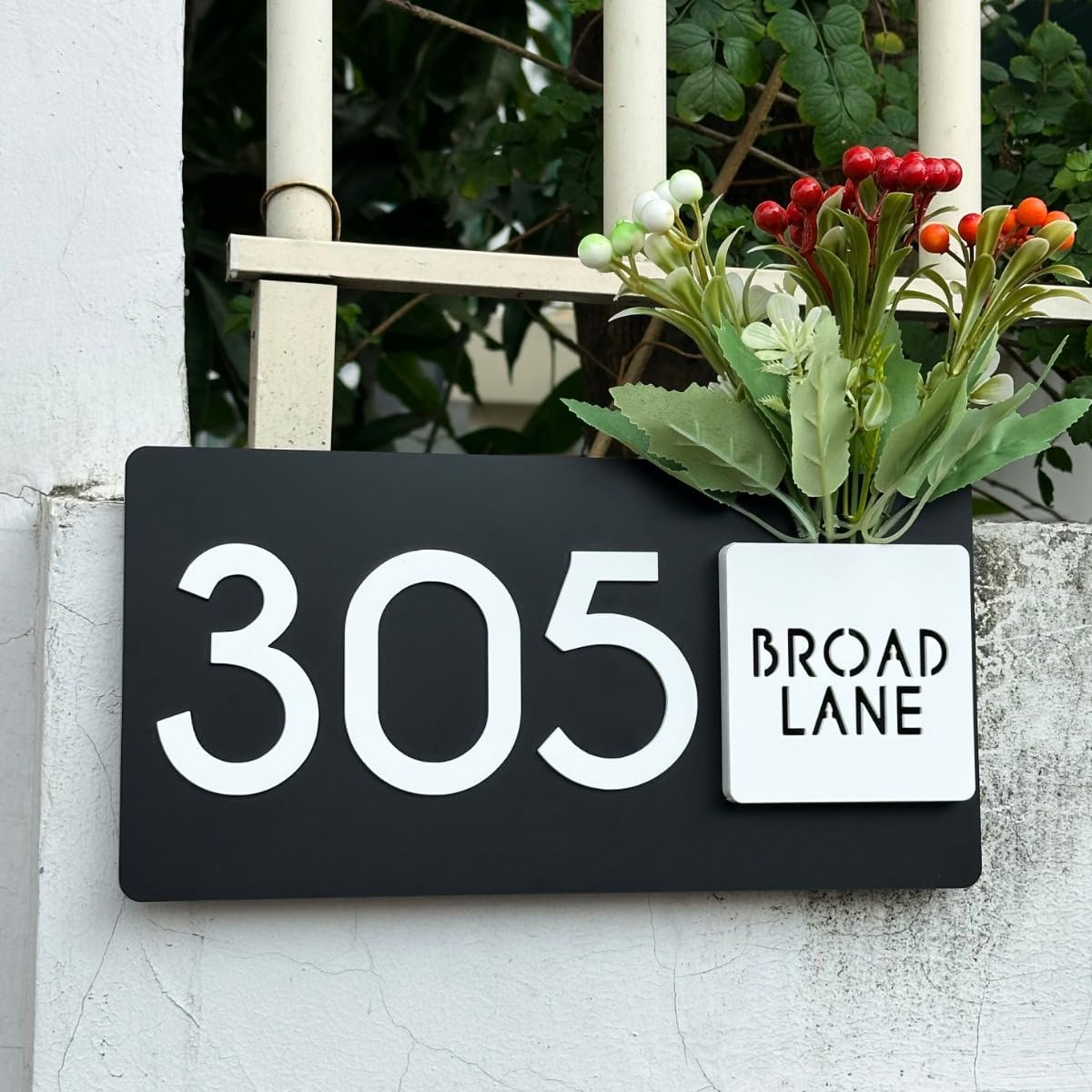 Home Address Sign With Planter Modern Acrylic Address House Numbers,Personalized House Numbers Outdoor Sign (Black(white),Horizontal)