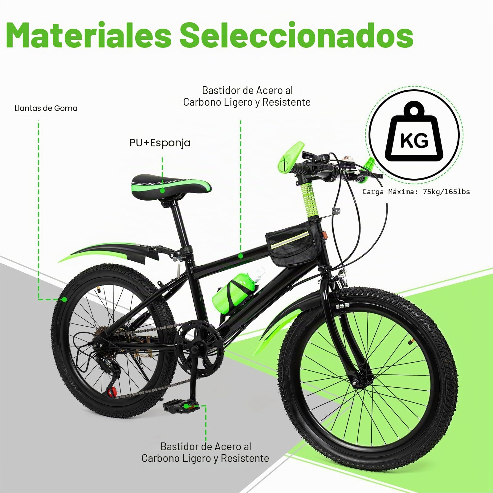 Bicicleta para niños de 20 pulgadas con cambio de 7 velocidades y freno de contrapedal, estilo BMX de acero de carbono con suspensión bajo el sillín, bicicleta de montaña con guardabarros, bloqueo de