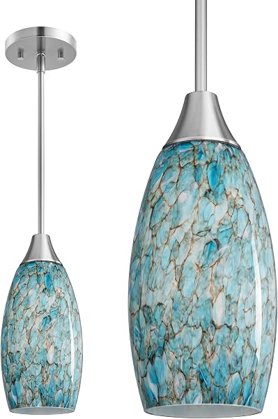 EDISHINE Pendant Light Fixtures, Handcrafted Art Glass Hanging Light