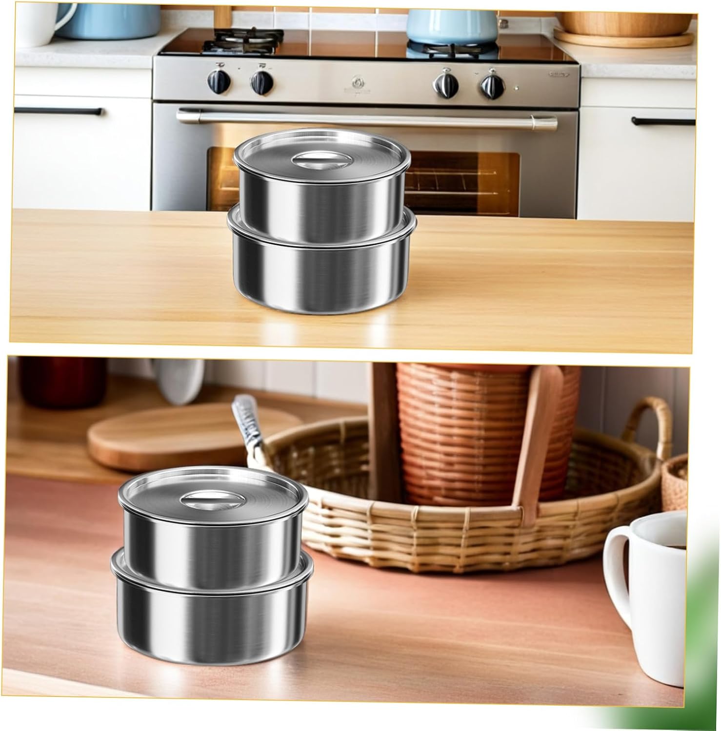 SUPVOX 2pcs Stainless Steel Rice Bowls with Lids round Steamed Egg Bowls for Versatile Cooking and Meal Prep for Camping and Picnic