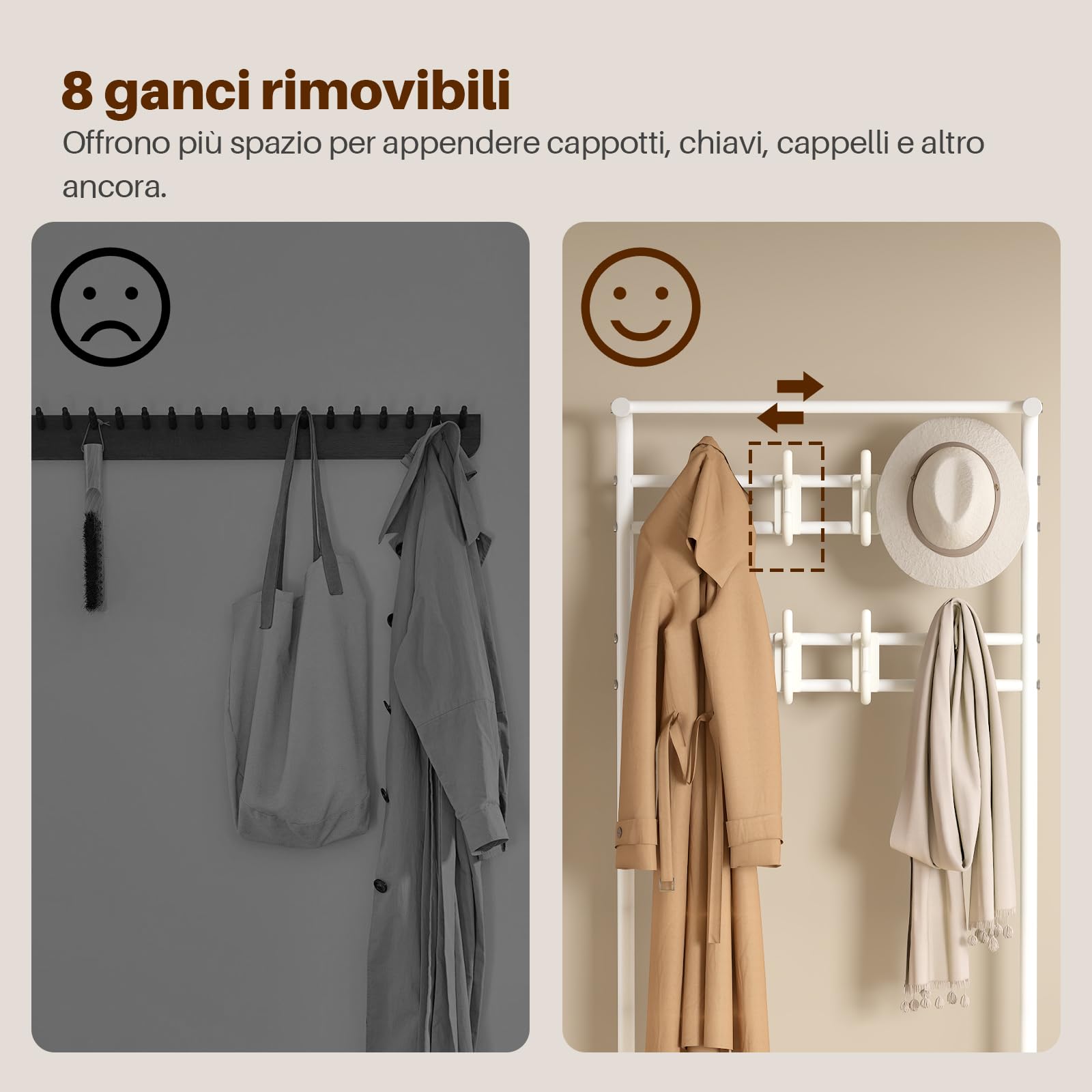 Innotic Appendiabiti con Scarpiera 3 in 1, 16 Ganci Rimovibile Attaccapanni | Stabile Appendiabiti Ingresso Salvaspazio, Mobile da Ingresso Moderno, Appendiabiti da terra per Camera letto, Bianco