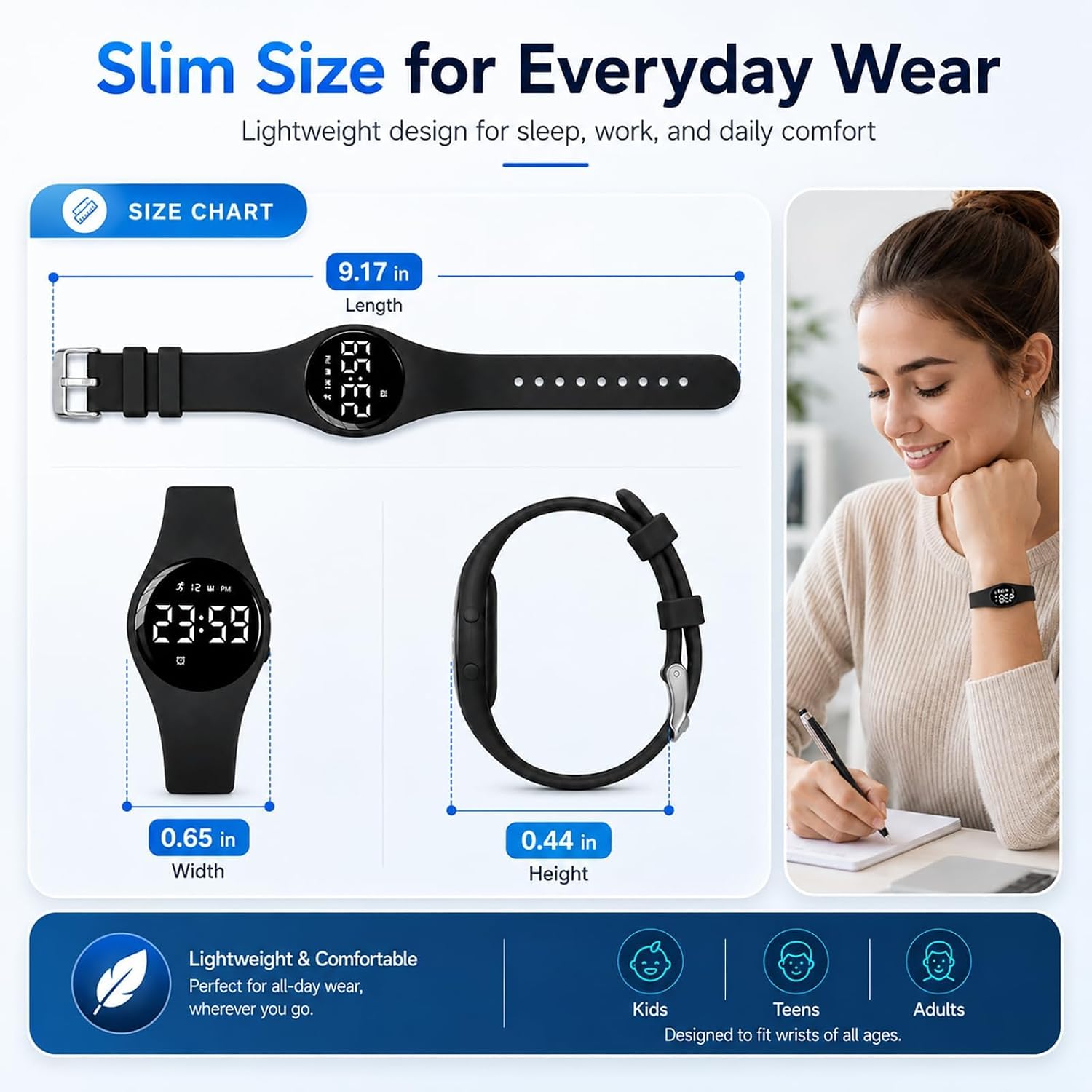 Alarm Clock for Heavy Sleepers Vibrating Wristband Silent Wake Up Watch with Fitness Tracker Step Counter Sleep Tracking Stopwatch Water Resistant Rechargeable Bracelet Adults Teens Kids