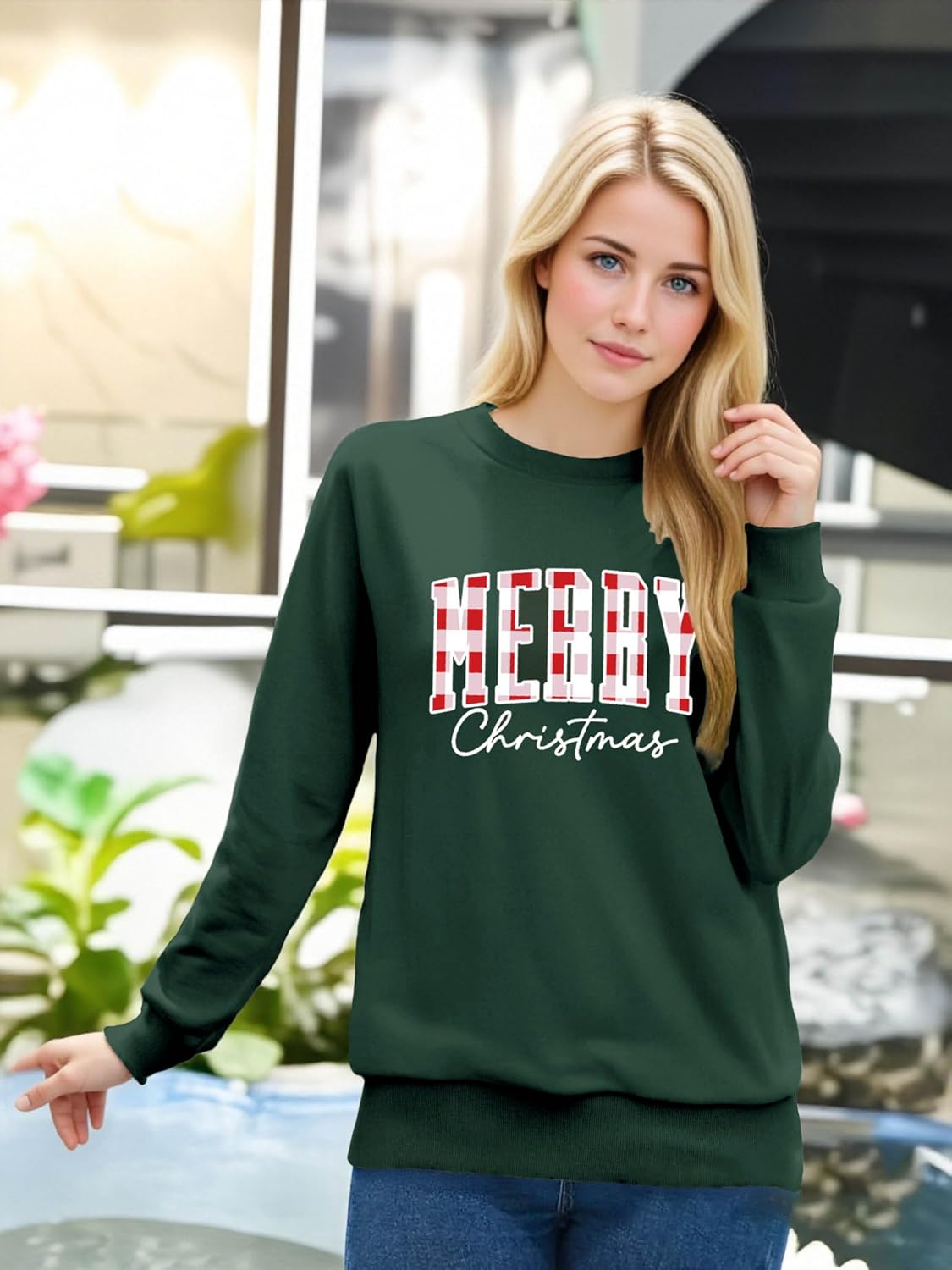 Women Christmas Sweatshirts Merry Christmas Long Sleeve Shirts Girly Aesthetic Xmas Holiday Pullover Blouse - Image 2