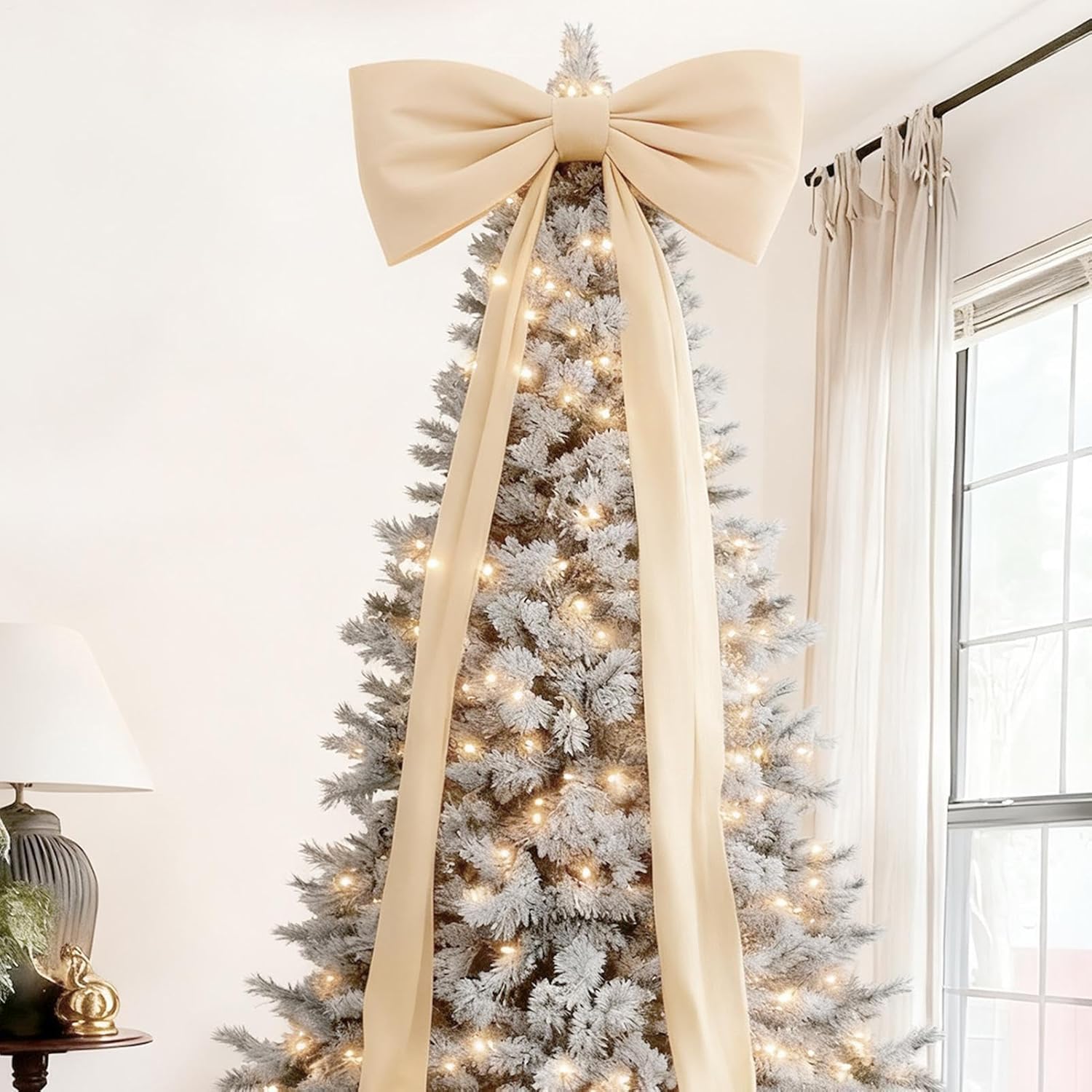 50 * 180cm Christmas Tree Topper Bow, Extra Large Velvet Bows,Giant Red Stain Bow for Home Wreath Wall Backdrop Birthday Wedding Party Decorations (champagne)