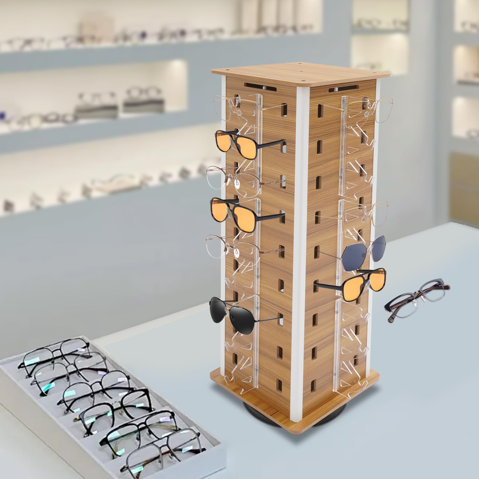 Display Rack Support de lunettes de soleil rotatif à 360° pour 36 paires de verres, support de présentation, porte-lunettes, présentoir moderne pour opticiens et boutiques