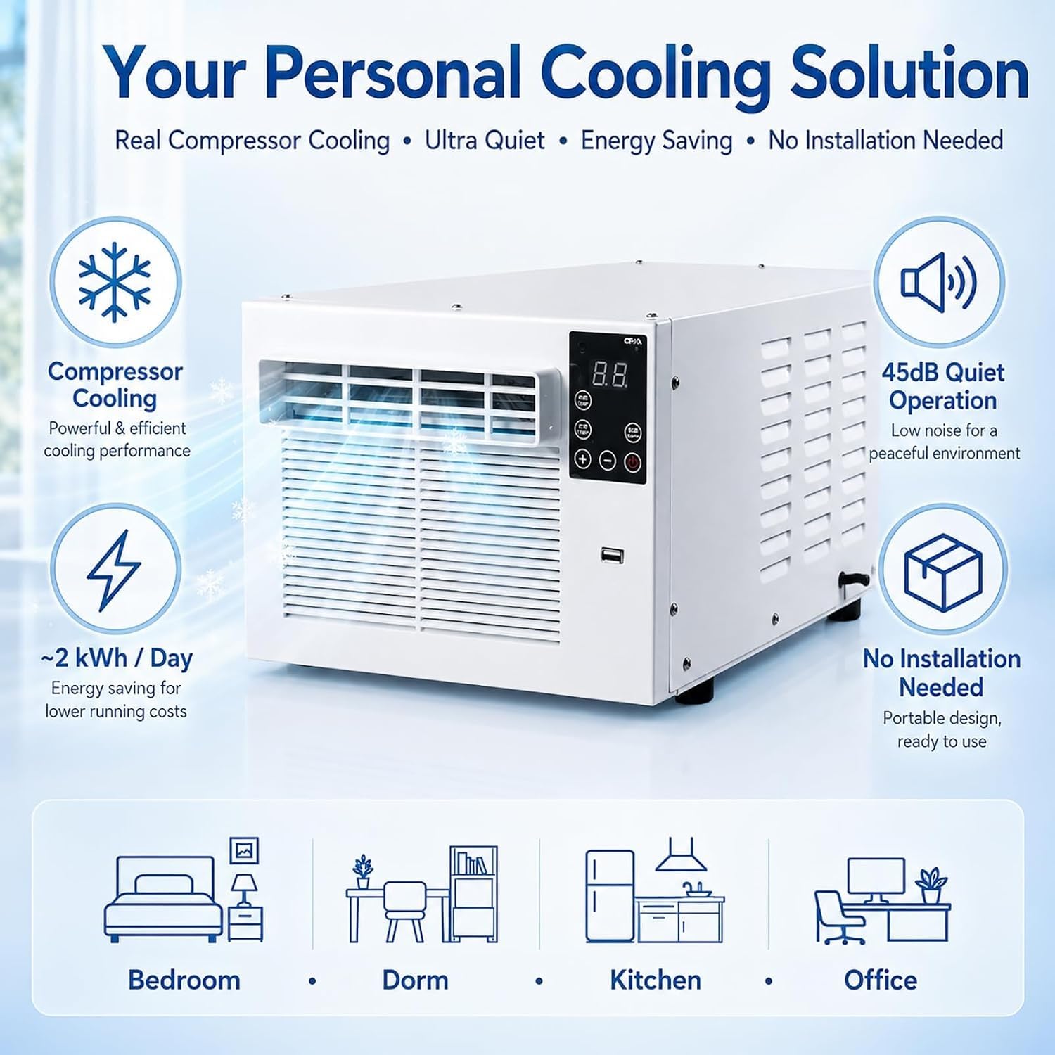 Condizionatore Portatile Da 280 W Con Raffreddamento E Deumidificazione, Timer 1-12 Ore, Telecomando, Funzionamento Silenzioso