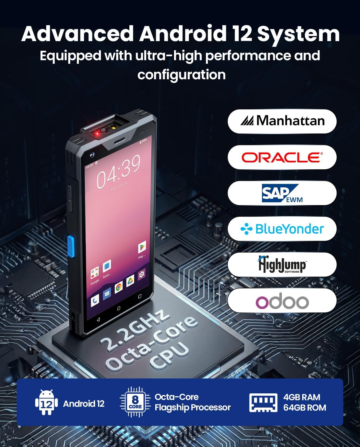 Eyoyo Wireless Android Barcode Scanner: Handheld 1D/2D/QR Code Scanner Mobile Computer, 5.5" Full Touchscreen, IP66 Rugged Android 12 PDA Warehouse Inventory Terminal with WiFi 5G, Bluetooth, GPS, NFC